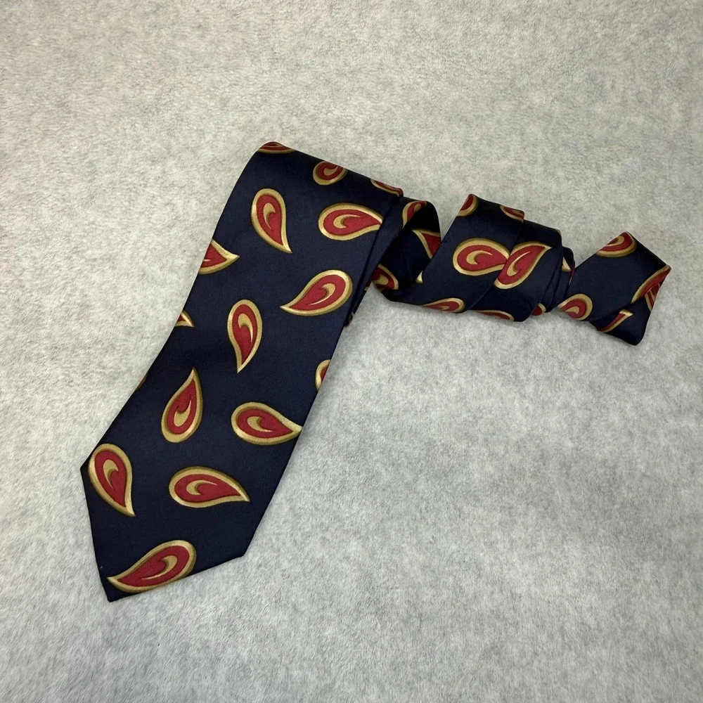 Lands' End Tie Necktie Mens One Size Navy‎ Silk Paisley Hand Sewn Made USA